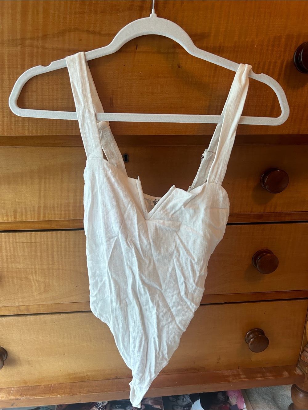 Free People White V-Neck Ribbed Bodysuit